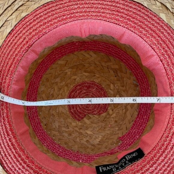 FRANCESCO BING Woven Straw Pink Tan Italian Hat Vintage main image 12